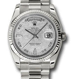 Rolex White Gold Day-Date 36 Watch - Fluted Bezel - Meteorite Diamond Dial - President Bracelet - 118239 mtadp