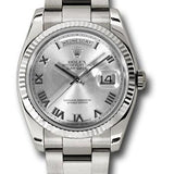 Rolex White Gold Day-Date 36 Watch - Fluted Bezel - Rhodium Roman Dial - Oyster Bracelet - 118239 rro