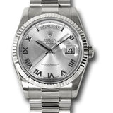 Rolex White Gold Day-Date 36 Watch - Fluted Bezel - Rhodium Roman Dial - President Bracelet - 118239 rrp