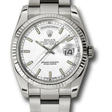 Rolex White Gold Day-Date 36 Watch - Fluted Bezel - White Index Dial - Oyster Bracelet - 118239 wso