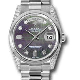 Rolex Platinum Day-Date 36 Watch - Domed Bezel - Dark Mother-Of-Pearl Diamond Dial - President Bracelet - 118296 dkmdp