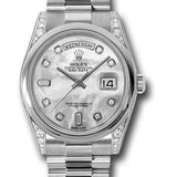 Rolex Platinum Day-Date 36 Watch - Domed Bezel - Mother-Of-Pearl Diamond Dial - President Bracelet - 118296 mdp