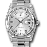 Rolex Platinum Day-Date 36 Watch - Domed Bezel - Silver Diamond Dial - President Bracelet - 118296 sdp