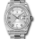 Rolex Platinum Day-Date 36 Watch -  Bezel - Silver Diamond Dial - President Bracelet - 118346 sdp