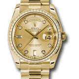 Rolex Yellow Gold Day-Date 36 Watch -  Bezel - Champagne Diamond Dial - President Bracelet - 118348 chd