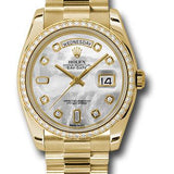 Rolex Yellow Gold Day-Date 36 Watch -  Bezel - Mother-Of-Pearl Diamond Dial - President Bracelet - 118348 mdp