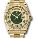 Rolex Yellow Gold Day-Date 36 Watch -  Bezel - Pave Edge Green Dial - President Bracelet - 118348 pgap