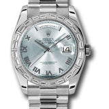 Rolex Platinum Day-Date 36 Watch -  Bezel - Glacier Blue Roman Dial - President Bracelet - 118366 glarp