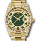 Rolex Yellow Gold Day-Date 36 Watch -  Bezel - Pave Edge Green Dial - President Bracelet - 118388 pgap