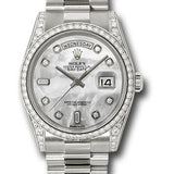 Rolex White Gold Day-Date 36 Watch -  Bezel - Mother-Of-Pearl Diamond Dial - President Bracelet - 118389 mdp