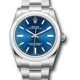 Rolex Oyster Perpetual 34 Watch - Domed Bezel - Blue Index Dial - Oyster Bracelet - 2020 Release - 124200 bluio