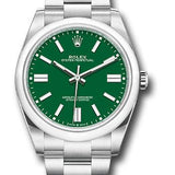 Rolex Oyster Perpetual 41 Watch - Domed Bezel - Green Index Dial - Oyster Bracelet - 2020 Release - 124300 greio