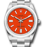 Rolex Oyster Perpetual 41 Watch - Domed Bezel - Coral Red Index Dial - Oyster Bracelet - 2020 Release - 124300 reio