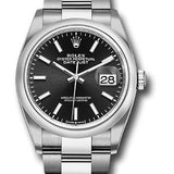 Rolex Steel Datejust 36 Watch - Domed Bezel - Black Index Dial - Oyster Bracelet - 2019 Release - 126200 bkio