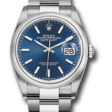 Rolex Steel Datejust 36 Watch - Domed Bezel - Blue Index Dial - Oyster Bracelet - 2019 Release - 126200 blio