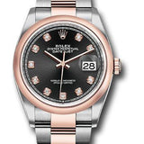 Rolex Steel and Everose Rolesor Datejust 36 Watch - Domed Bezel - Black Diamond Dial - Oyster Bracelet - 126201 bkdo