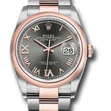 Rolex Steel and Everose Rolesor Datejust 36 Watch - Domed Bezel - Dark Rhodium Roman Dial - Oyster Bracelet - 126201 dkrdr69o