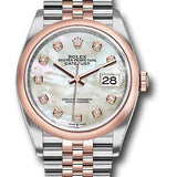 Rolex Steel and Everose Rolesor Datejust 36 Watch - Domed Bezel - White Mother-Of-Pearl Diamond Dial - Jubilee Bracelet - 126201 mdj