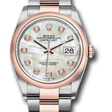 Rolex Steel and Everose Rolesor Datejust 36 Watch - Domed Bezel - White Mother-Of-Pearl Diamond Dial - Oyster Bracelet - 126201 mdo