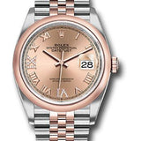 Rolex Steel and Everose Rolesor Datejust 36 Watch - Domed Bezel - Rose Roman Dial - Jubilee Bracelet - 126201 rdr69j