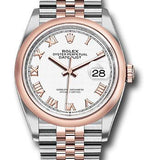 Rolex Steel and Everose Rolesor Datejust 36 Watch - Domed Bezel - White Roman Dial - Jubilee Bracelet - 126201 wrj