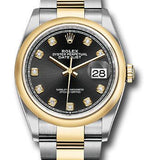 Rolex Steel and Yellow Gold Rolesor Datejust 36 Watch - Domed Bezel - Black Diamond Dial - Oyster Bracelet - 126203 bkdo