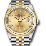 Rolex Steel and Yellow Gold Rolesor Datejust 36 Watch - Domed Bezel - Champagne Diamond Dial - Jubilee Bracelet - 126203 chdj