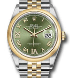 Rolex Steel and Yellow Gold Rolesor Datejust 36 Watch - Domed Bezel - Olive Green Roman Dial - Jubilee Bracelet - 126203 ogdr69j