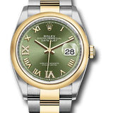 Rolex Steel and Yellow Gold Rolesor Datejust 36 Watch - Domed Bezel - Olive Green Roman Dial - Oyster Bracelet - 126203 ogdr69o