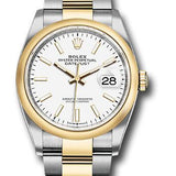 Rolex Steel and Yellow Gold Rolesor Datejust 36 Watch - Domed Bezel - White Index Dial - Oyster Bracelet - 126203 wio