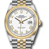 Rolex Steel and Yellow Gold Rolesor Datejust 36 Watch - Domed Bezel - White Roman Dial - Jubilee Bracelet - 126203 wrj