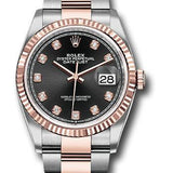 Rolex Steel and Everose Rolesor Datejust 36 Watch - Fluted Bezel - Black Diamond Dial - Oyster Bracelet - 126231 bkdo