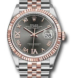 Rolex Steel and Everose Rolesor Datejust 36 Watch - Fluted Bezel - Dark Rhodium Roman Dial - Jubilee Bracelet - 126231 dkrdr69j