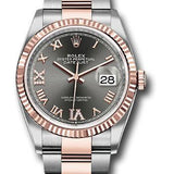 Rolex Steel and Everose Rolesor Datejust 36 Watch - Fluted Bezel - Dark Rhodium Roman Dial - Oyster Bracelet - 126231 dkrdr69o