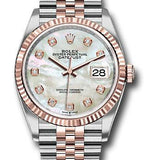 Rolex Steel and Everose Rolesor Datejust 36 Watch - Fluted Bezel - White Mother-Of-Pearl Diamond Dial - Jubilee Bracelet - 126231 mdj