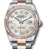 Rolex Steel and Everose Rolesor Datejust 36 Watch - Fluted Bezel - White Mother-Of-Pearl Diamond Dial - Oyster Bracelet - 126231 mdo