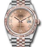 Rolex Steel and Everose Rolesor Datejust 36 Watch - Fluted Bezel - Rose Roman Dial - Jubilee Bracelet - 126231 rdr69j