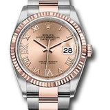 Rolex Steel and Everose Rolesor Datejust 36 Watch - Fluted Bezel - Rose Roman Dial - Oyster Bracelet - 126231 rdr69o