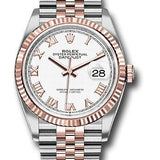 Rolex Steel and Everose Rolesor Datejust 36 Watch - Fluted Bezel - White Roman Dial - Jubilee Bracelet - 126231 wrj