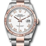 Rolex Steel and Everose Rolesor Datejust 36 Watch - Fluted Bezel - White Roman Dial - Oyster Bracelet - 126231 wro