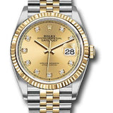 Rolex Steel and Yellow Gold Rolesor Datejust 36 Watch - Fluted Bezel - Champagne Diamond Dial - Jubilee Bracelet - 126233 chdj