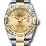 Rolex Steel and Yellow Gold Rolesor Datejust 36 Watch - Fluted Bezel - Champagne Diamond Dial - Oyster Bracelet - 126233 chdo