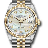 Rolex Steel and Yellow Gold Rolesor Datejust 36 Watch - Fluted Bezel - White Mother-Of-Pearl Diamond Dial - Jubilee Bracelet - 126233 mdj