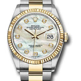 Rolex Steel and Yellow Gold Rolesor Datejust 36 Watch - Fluted Bezel - White Mother-Of-Pearl Diamond Dial - Oyster Bracelet - 126233 mdo