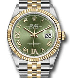 Rolex Steel and Yellow Gold Rolesor Datejust 36 Watch - Fluted Bezel - Olive Green Roman Dial - Jubilee Bracelet - 126233 ogdr69j