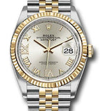 Rolex Steel and Yellow Gold Rolesor Datejust 36 Watch - Fluted Bezel - Silver Roman Dial - Jubilee Bracelet - 126233 sdr69j