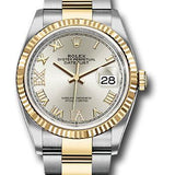 Rolex Steel and Yellow Gold Rolesor Datejust 36 Watch - Fluted Bezel - Silver Roman Dial - Oyster Bracelet - 126233 sdr69o