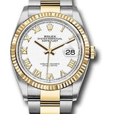 Rolex Steel and Yellow Gold Rolesor Datejust 36 Watch - Fluted Bezel - White Roman Dial - Oyster Bracelet - 126233 wro