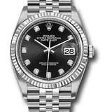 Rolex Steel Datejust 36 Watch - Fluted Bezel - Black Diamond Dial - Jubilee Bracelet - 2019 Release - 126234 bkdj