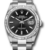 Rolex Steel Datejust 36 Watch - Fluted Bezel - Black Index Dial - Oyster Bracelet - 2019 Release - 126234 bkio